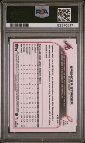 2022 Topps UK Edition Spencer Strider Rookie RC #70 Gem Mint PSA 10 Braves