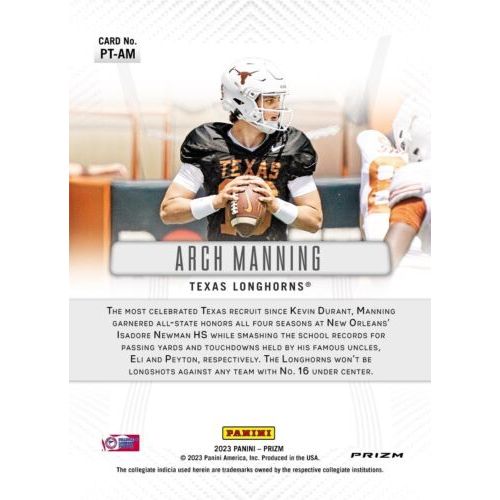 2023 Panini Prizm Throwback Arch Manning Texas Longhorns STUD NFL Prospect