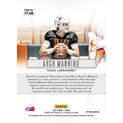 2023 Panini Prizm Throwback Arch Manning Texas Longhorns STUD NFL Prospect