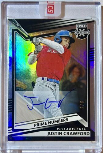 2022 Panini Elite Extra Justin Crawford Phillies Prime Numbers Auto /8 Refractor