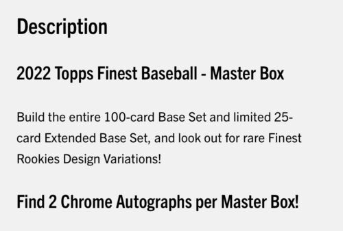 2022 Topps Finest MLB Baseball Hobby Master Box 2 Autos