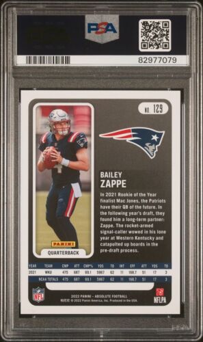 2022 Absolute Bailey Zappe Red Squares Rookie RC /499 PSA 9 Mint Patriots