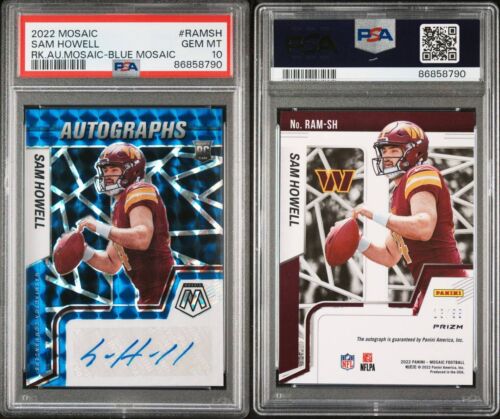 2022 Panini Mosaic Sam Howell Blue Prizm RC Auto /99 Rookie SP GEM MT PSA 10