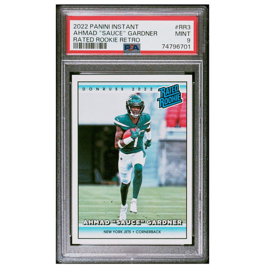 2022 Panini Instant Donruss Rated Rookie Retro Ahmad Sauce Gardner RC PSA 9 Jets