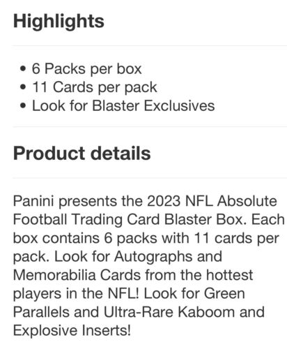 2023 Panini Absolute Football Blaster Box Factory Sealed NFL Trading Cards