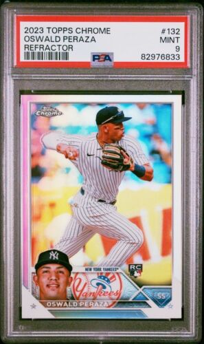 2023 Topps Chrome Oswald Peraza RC Rookie #132 Refractor PSA 9 MINT Yankees