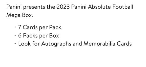 2023 Panini Absolute Football Mega Box Factory Sealed NFL Cards 1 Auto or Mem