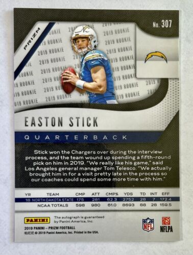 2019 Panini Prizm Easton Stick Neon Green Pulsar Auto Rookie RC Chargers