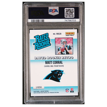 2022 Panini Instant Donruss Rated Rookie Retro Matt Corral Mint PSA 9 Panthers