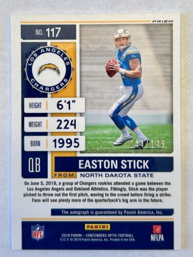 2019 Panini Contenders Optic Ticket Teal /149 Easton Stick #117 Rookie Auto RC