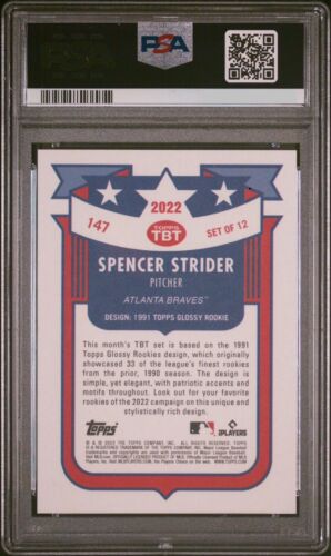 2022 Topps Baseball Spencer Strider #147 Throwback Thursday GEM MINT PSA 10