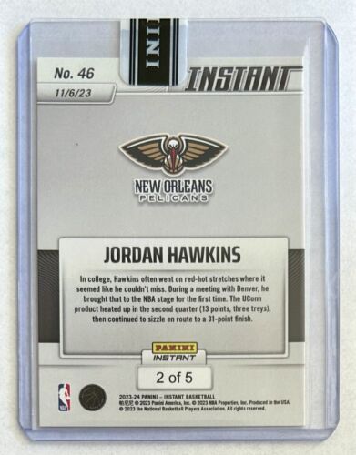 2023-24 Panini Instant Jordan Hawkins RC #46 Versicolor /5 New Orleans Pelicans