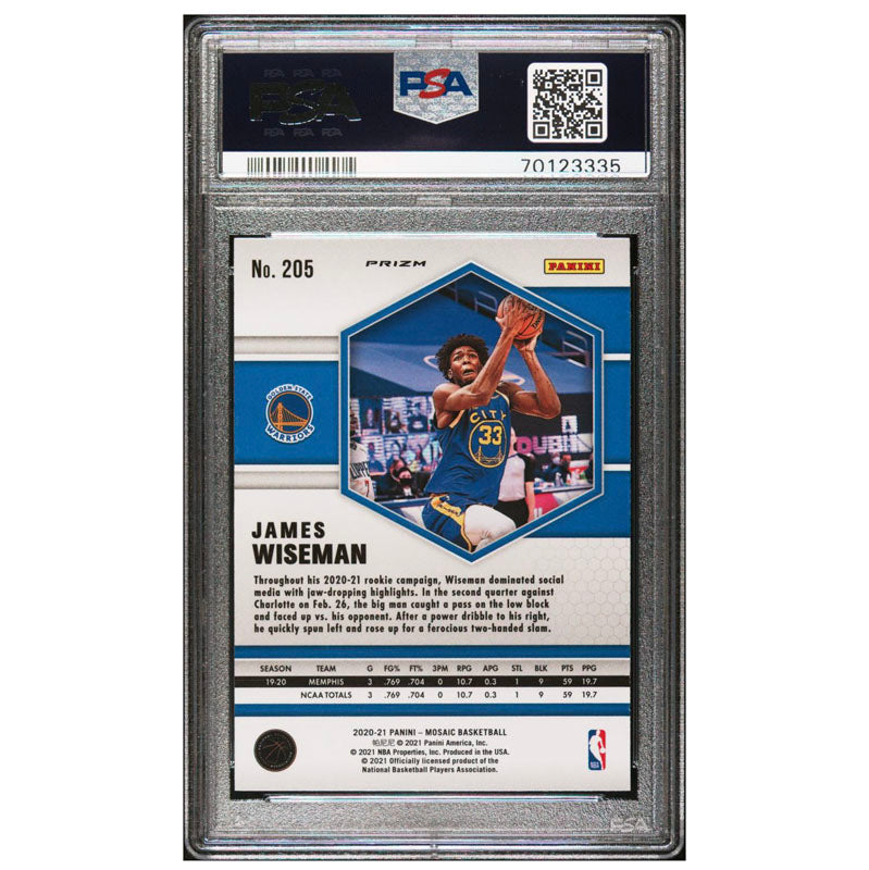 2020-21 Mosaic James Wiseman Rookie RC Reactive Orange Prizm Warriors PSA 10 Gem