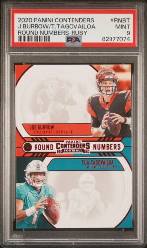 2020 Panini Contenders Joe Burrow Tua Tagovailoa RC Round Numbers Ruby PSA 9