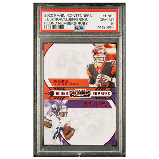 2020 Contenders Joe Burrow Justin Jefferson RUBY RC Rookie Round Numbers PSA 10