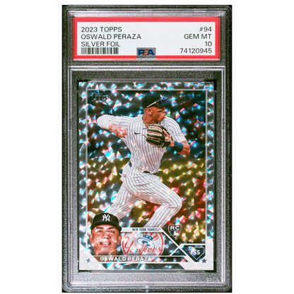 2023 Topps Series 1 Oswald Peraza RC Collectors Super Box Silver Foil PSA 10