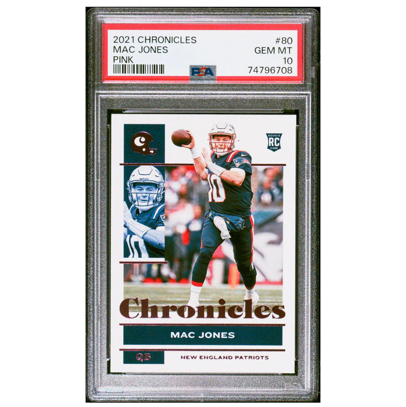 2021 Panini Chronicles Football Mac Jones Pink #80 PSA 10 RC Pats Patriots