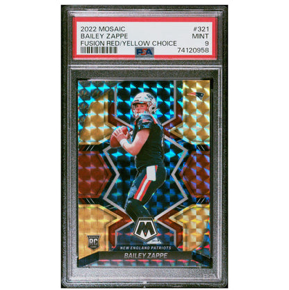 2022 Mosaic Fusion Red Yellow Choice /80 Bailey Zappe PSA 9 Mint RC Rookie Pats