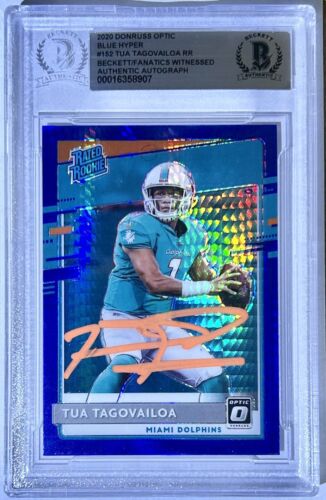 Tua Tagovailoa 2020 Optic Blue Hyper Rated Rookie Orange Auto! Tua Hair?? READ!