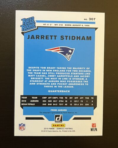 2019 Donruss Rated Rookie Jarrett Stidham RC Auto bronze Patriots Raiders