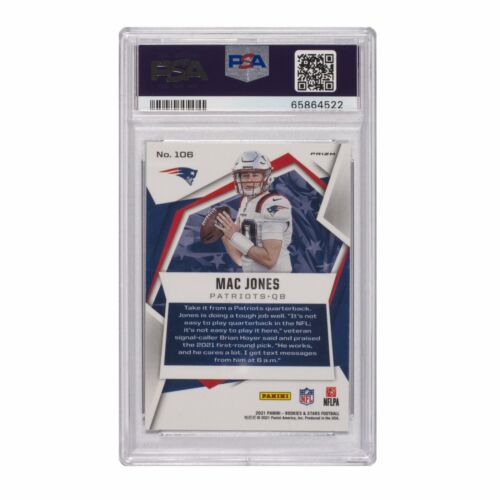 Mac Jones Patriots 2021 Panini Rookies & Stars Pulsar Prizm Card #106 PSA 9 Mint