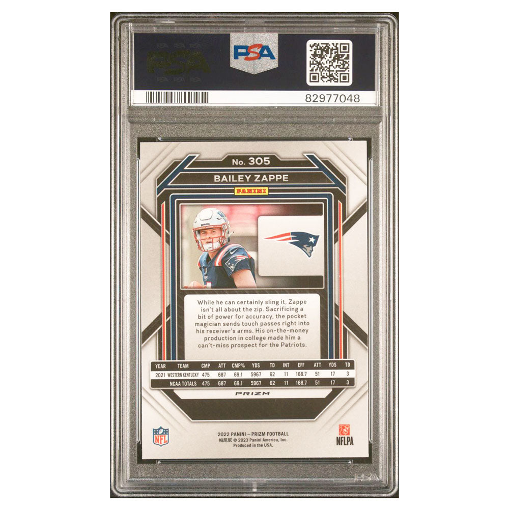 2022 Panini Prizm Bailey Zappe #305 RC Red White Blue Prizm Patriots PSA 9 MINT