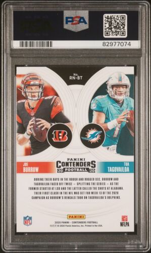 2020 Panini Contenders Joe Burrow Tua Tagovailoa RC Round Numbers Ruby PSA 9