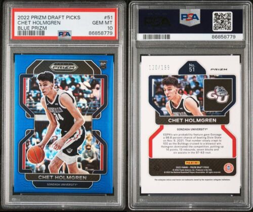 2022-23 Panini Prizm Draft Picks Blue Prizm /199 Chet Holmgren RC Rookie PSA 10