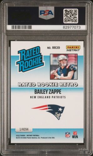 2022 Panini Instant Rated Rookie Retro #RR39 Bailey Zappe PSA 9 MINT Patriots