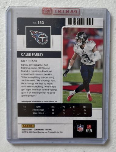 2021 Panini Contenders Football Caleb Farley Rookie Ticket RC Auto Titans