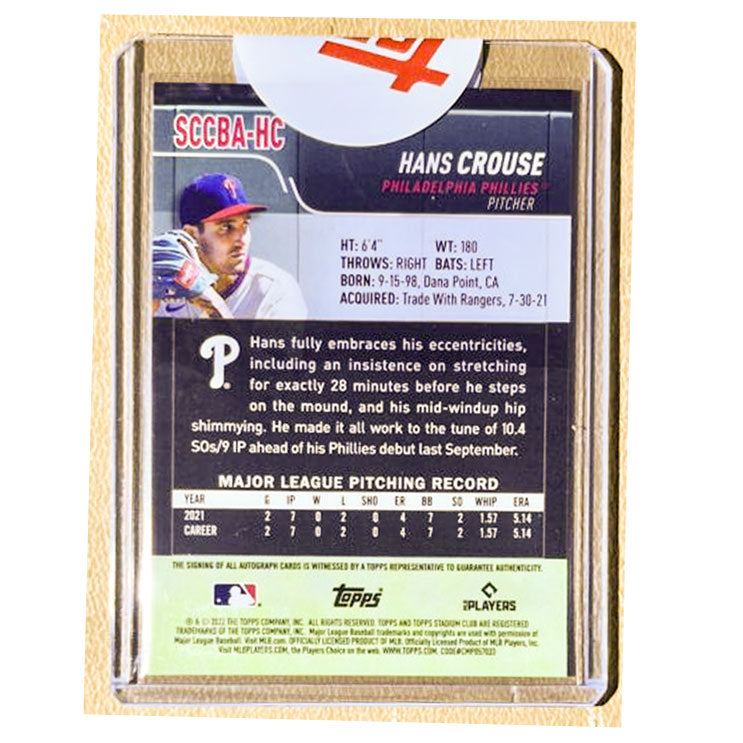 2022 Topps Stadium Club Chrome Hans Crouse Rookie Auto Refractor Phillies RC