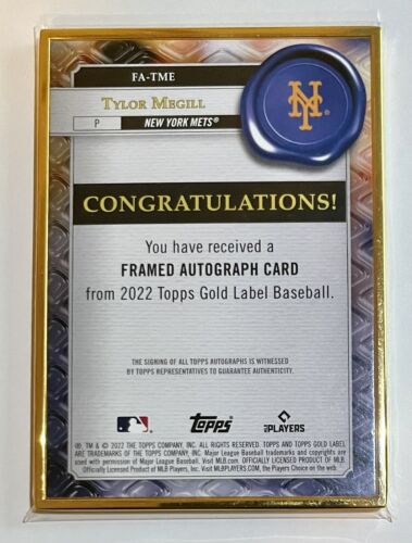 2022 Topps Gold Label Rookie RC Tylor Megill Gold Framed Auto /75 New York Mets