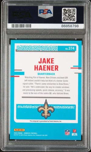 2023 Panini Donruss Jake Haener Rated Rookie #374 RC Auto Green PSA 7 Near Mint