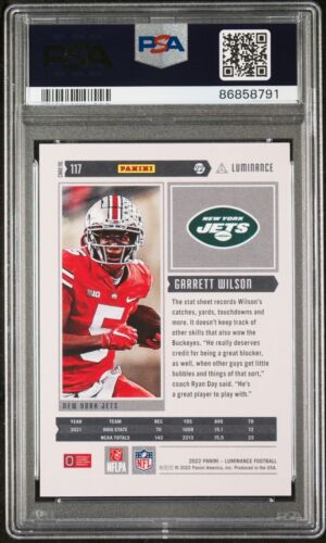 2022 Panini Luminance Garrett Wilson Rookie Gold /249 #117 RC Jets PSA 10 Pop 1