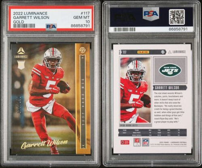 2022 Panini Luminance Garrett Wilson Rookie Gold /249 #117 RC Jets PSA 10 Pop 1