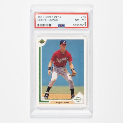 1991 UPPER DECK CHIPPER JONES RC #55 RC ROOKIE CARD PSA 8