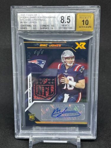 2021 Panini XR NFL Mac Jones 1/1 Rookie Swatch Auto NFL Shield BGS 8.5