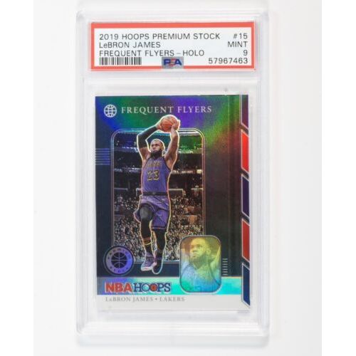 LeBron James 2019 Lakers Hoops Premium Stock #15 Frequent Holo Prizm PSA 9 Mint