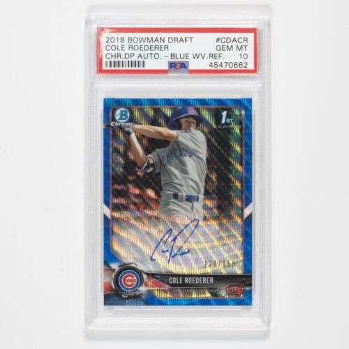 2018 Bowman Chrome 1st Cole Roederer Blue Wave Refractor Auto /150 PSA 10