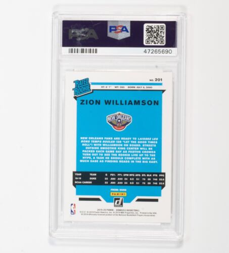 2019-20 Panini Donruss Rated Rookie #201 Zion Williamson RC PSA 9 Mint Pelicans