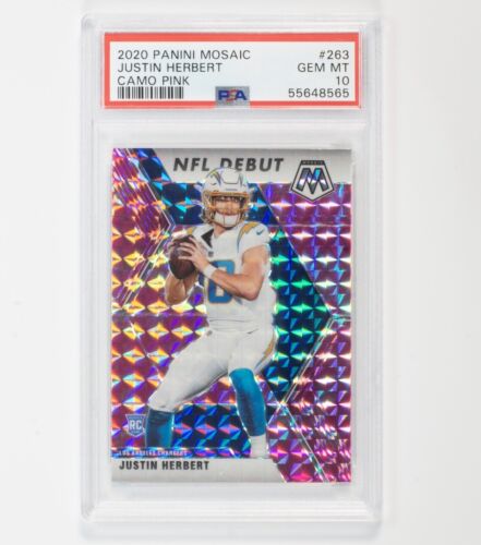 2020 Panini Mosaic Justin Herbert RC Rookie Card Camo Pink #263 PSA 10 Gem Mint