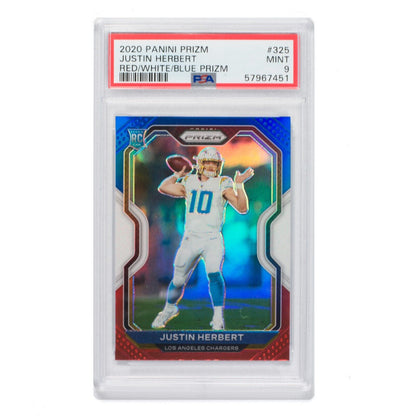 2020 Prizm Justin Herbert Red White Blue Prizm Rookie RC PSA 9 Mint #325