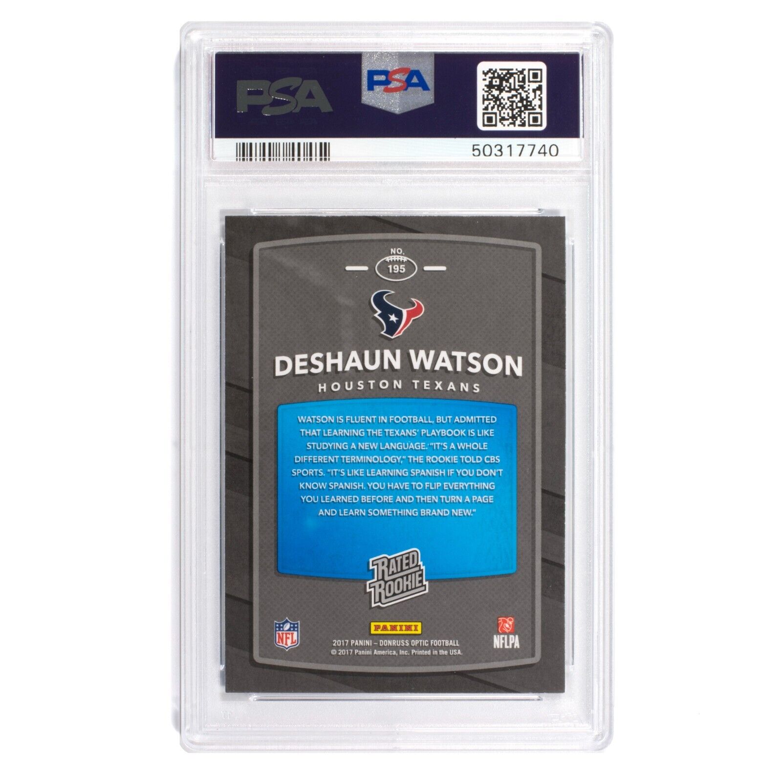 2017 Optic #195 Deshaun Watson PSA 9 Mint RC Rookie