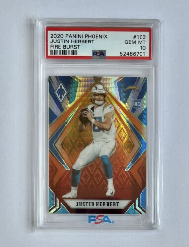 2020 Panini Phoenix Justin Herbert Fire Burst Prizm Sp #103 Rookie RC PSA 10