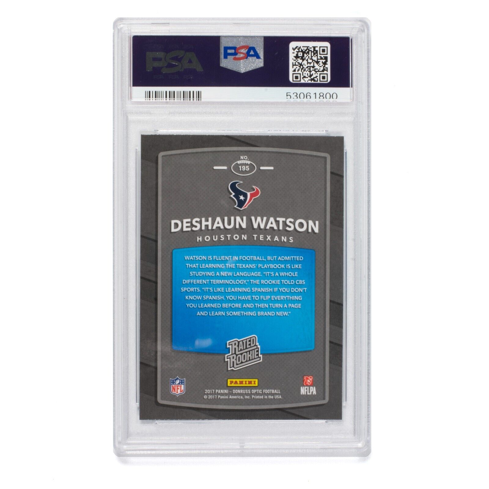 Deshaun Watson RC 2017 Panini Donruss Optic #195 Rookie PSA 10