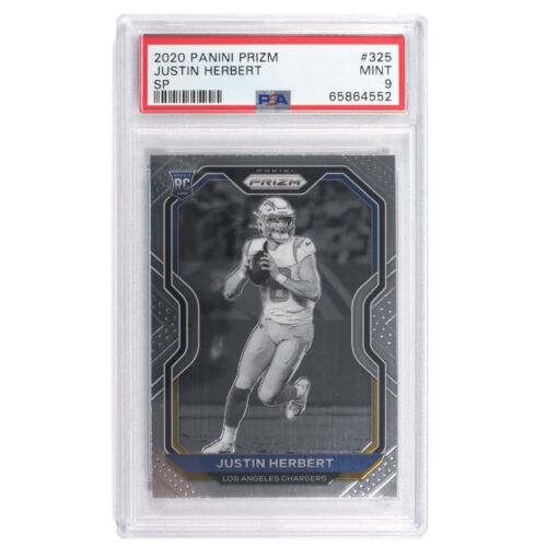 2020 Prizm Football Justin Herbert Black White Variation SP RC Rookie PSA 9 Mint